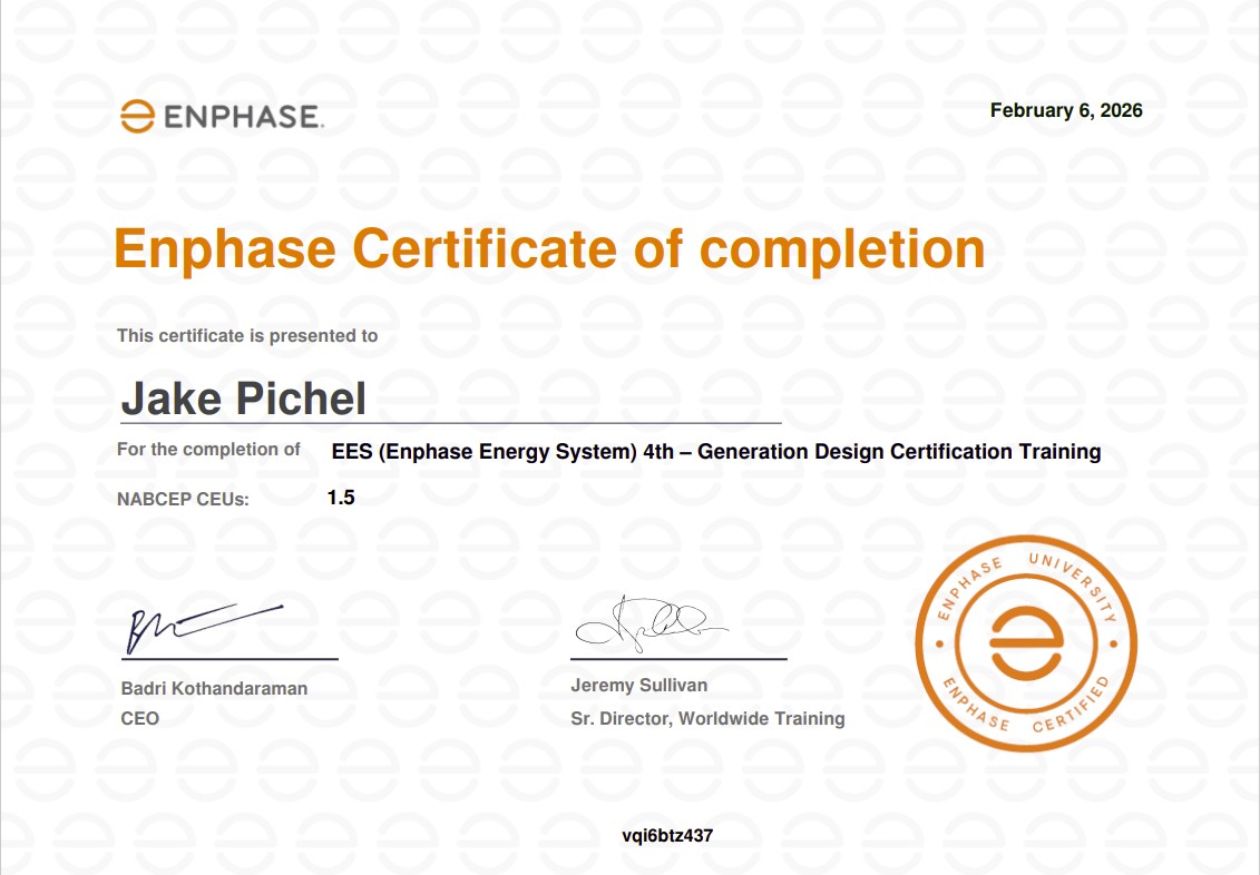 Enphase 4th-Generation Design certification awarded to Jake Pichel
